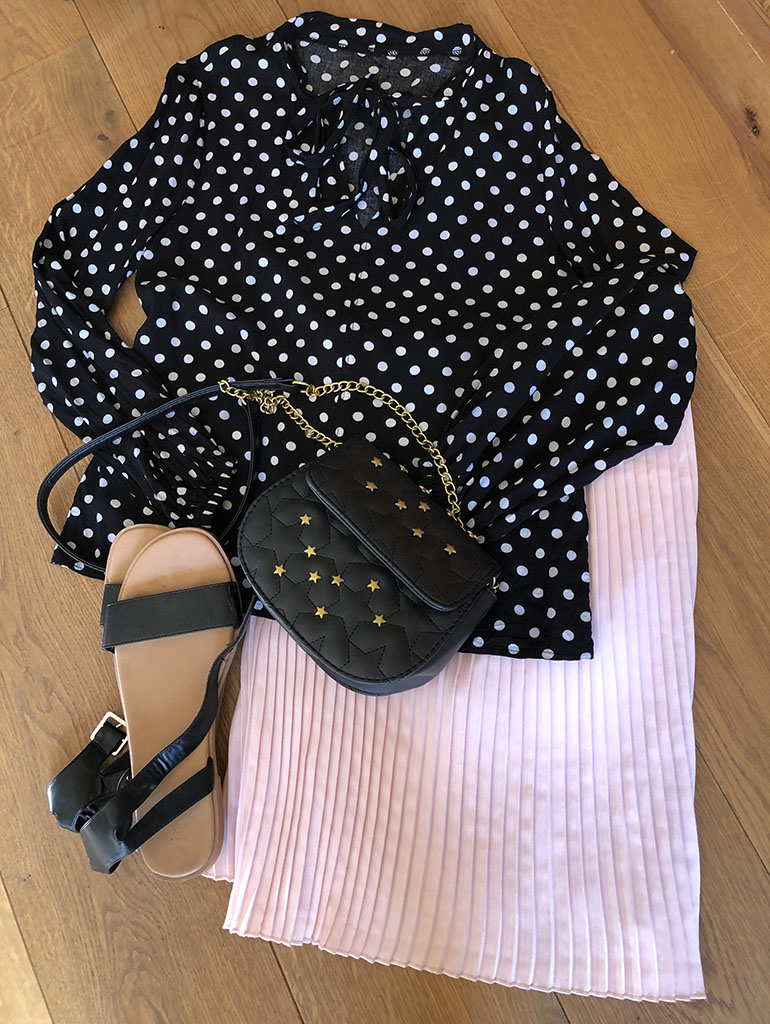 Polka dot blouse styling
