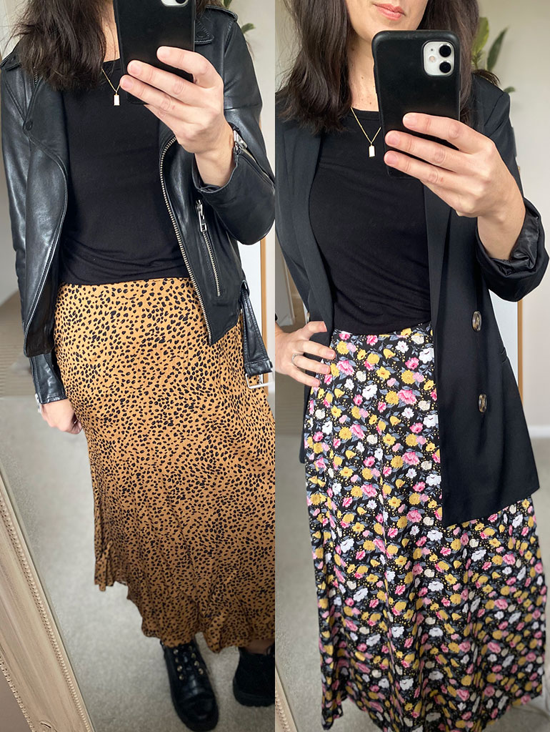 Midi skirt, t-shirt and jacket