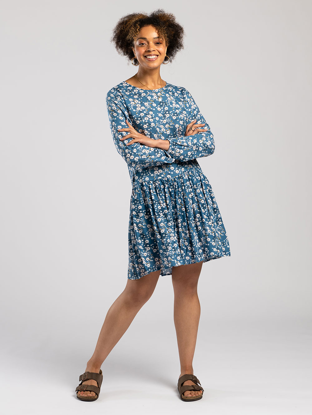 Tiered Mini Smock Dress in Slate Blue