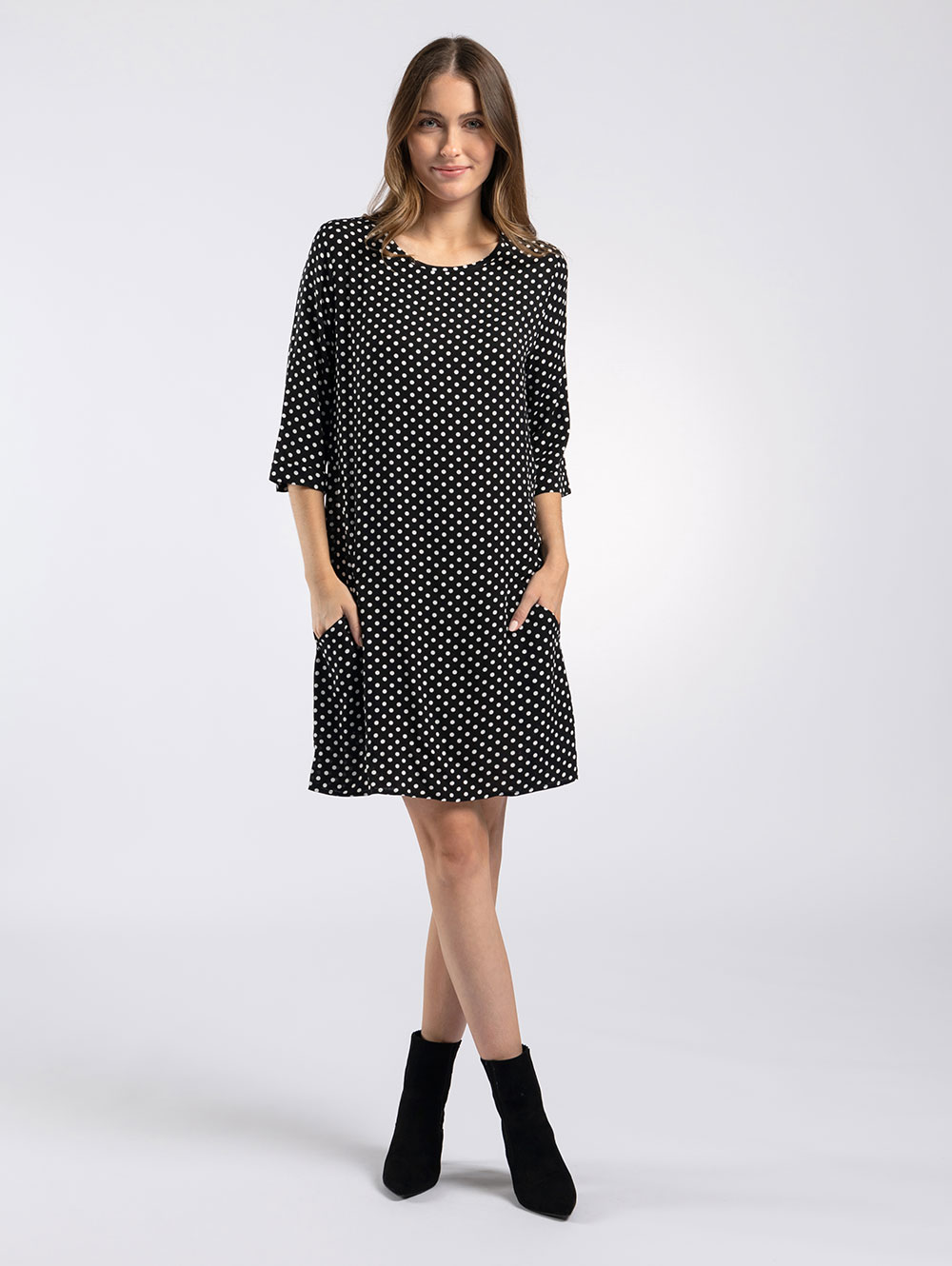 Mini Shift Dress in Black Polka Dot