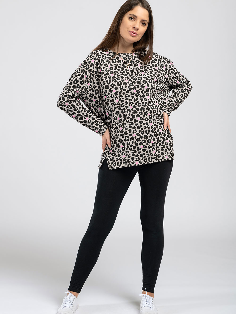 Wide Top in Animal Pink Heart Print