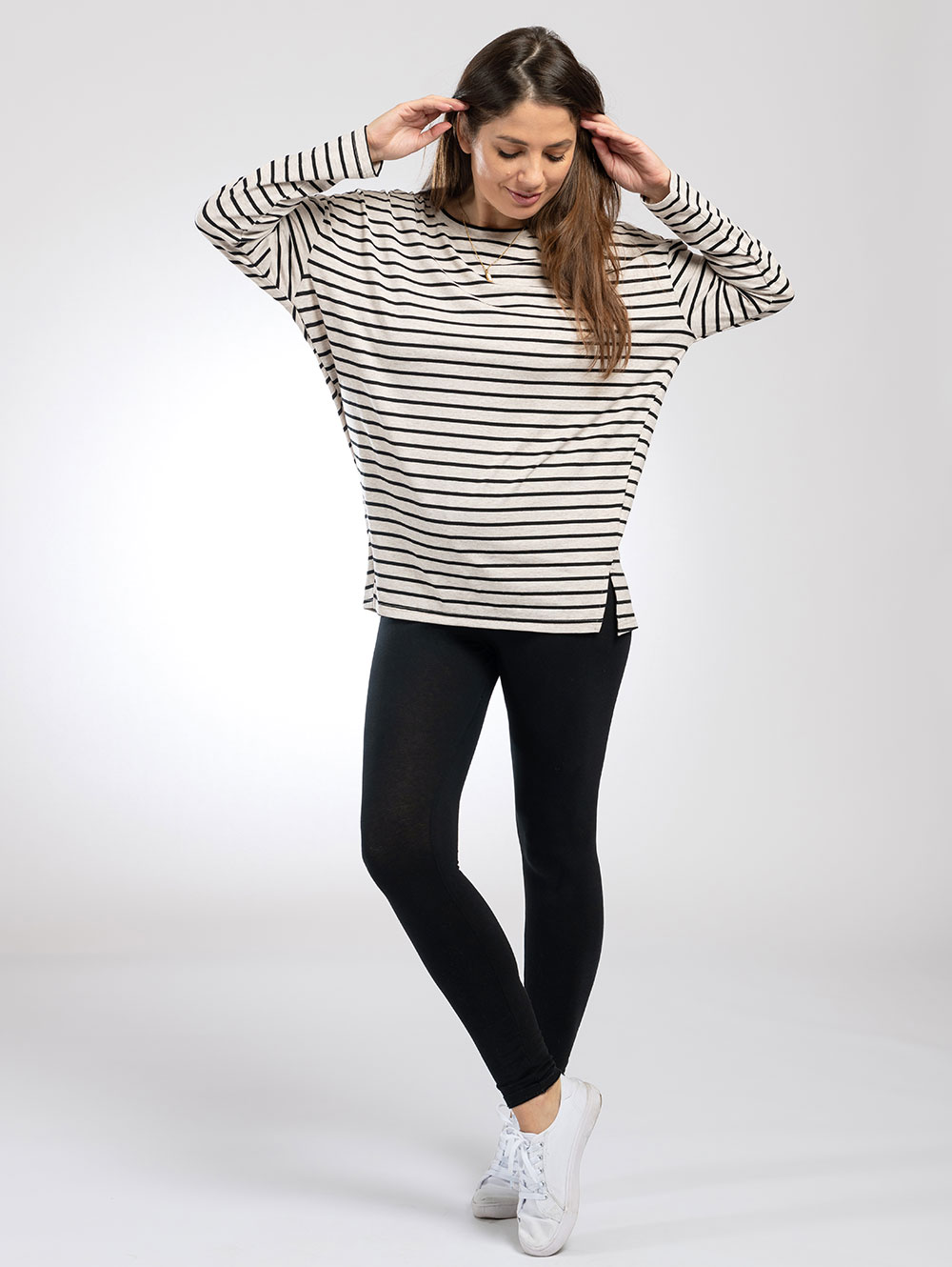 Wide Top in Beige Black Stripe