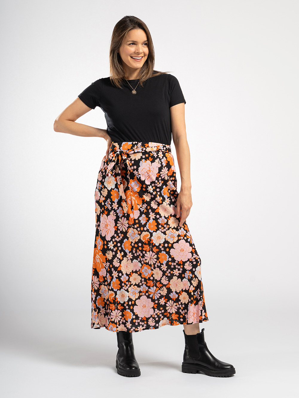 Tie Waist Floral Skirt
