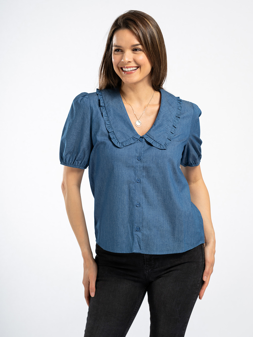 Denim Frill Collar Blouse