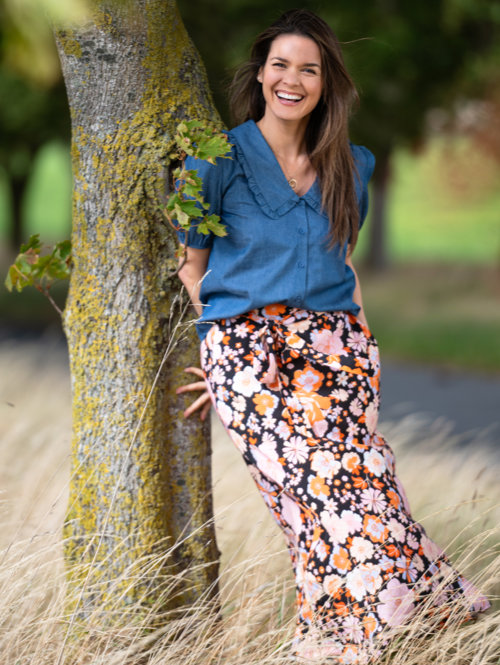 Denim Frill Collar Blouse