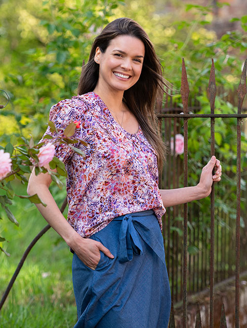Pastel Print Frill Collar Blouse