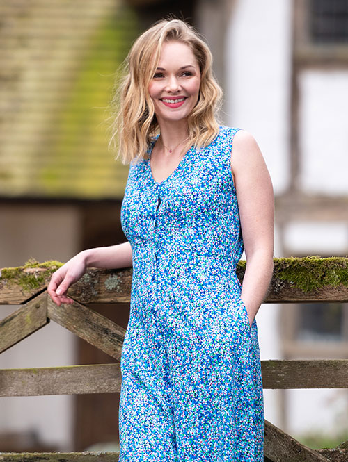 Sleeveless Midi Dress in Vibrant Blue