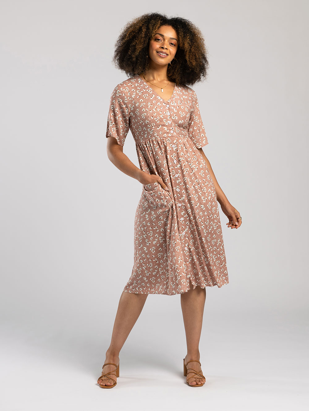Midi Pocket Dress in Dusky Pink