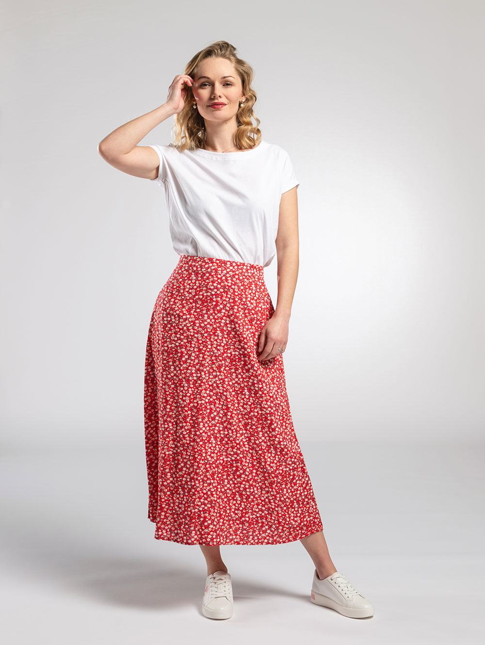 Midi Skirt in Red Mix